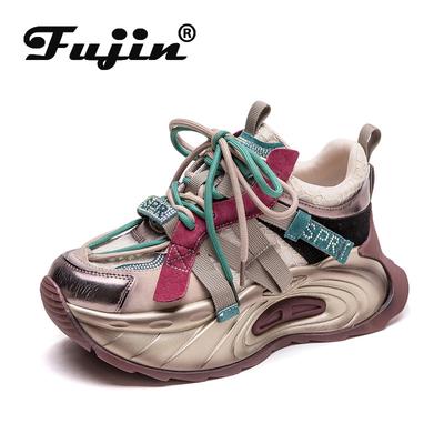 Fujin/разноцветные модные летне-весенние ботильоны на плоской подошве, женские кроссовки из сетчатой ​​кожи из свиной кожи, удобные кроссовки на массивном каблуке