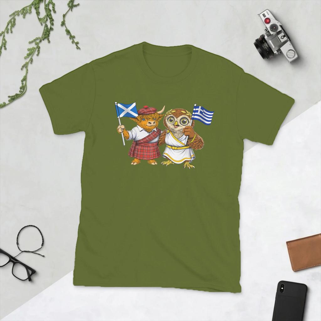 Awesome Scottish Greek Roots Scotland Greece Flag Tshirts For Unisex Round Collar Cotton T Shirt Short Sleeve Tee Shirt New Tops