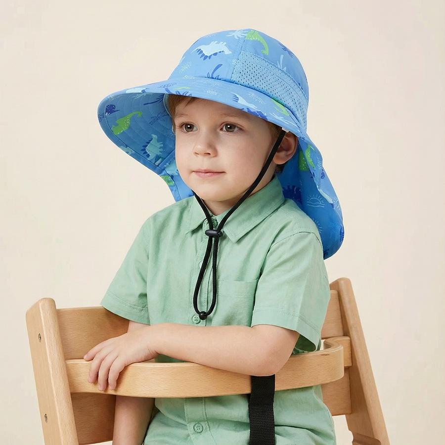 1-2 года 3-5 лет 6-10 лет Детская солнцезащитная шляпа Весна/Лето Легкая Шляпа-ведро с принтом для мальчиков и девочек Пляжная солнцезащитная накидка S