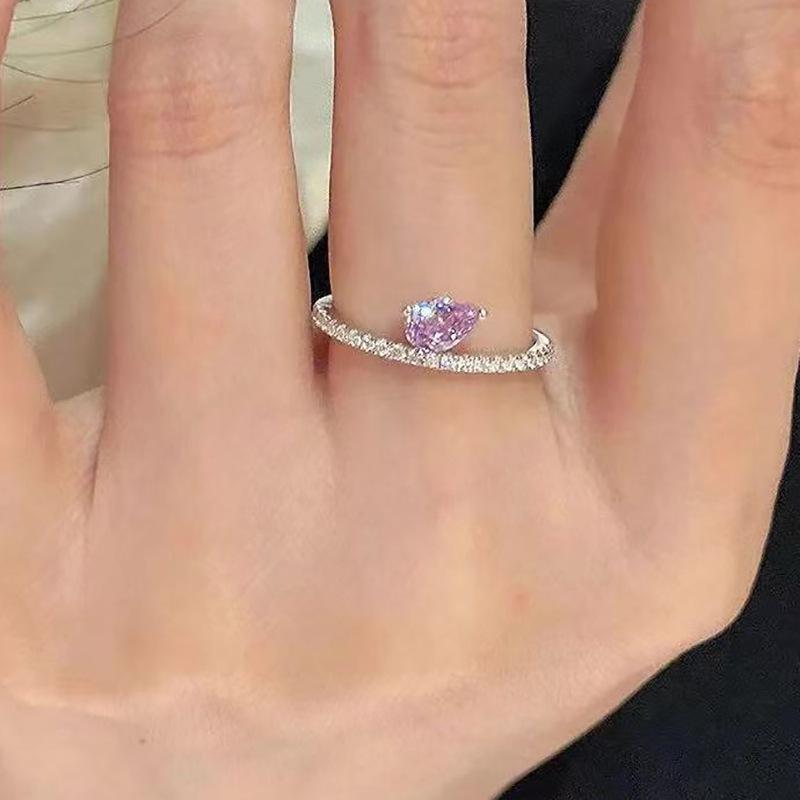 Luoxi Temple 925 Sterling Silver Purple Teardrop Minimalist Ring - 4x6mm Pear-Shaped Diamond
