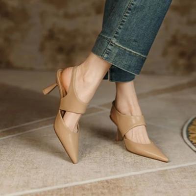 Мода 2024 года, новые летние модные удобные и элегантные полые сандалии на шпильке с острым носком, износостойкие женские туфли