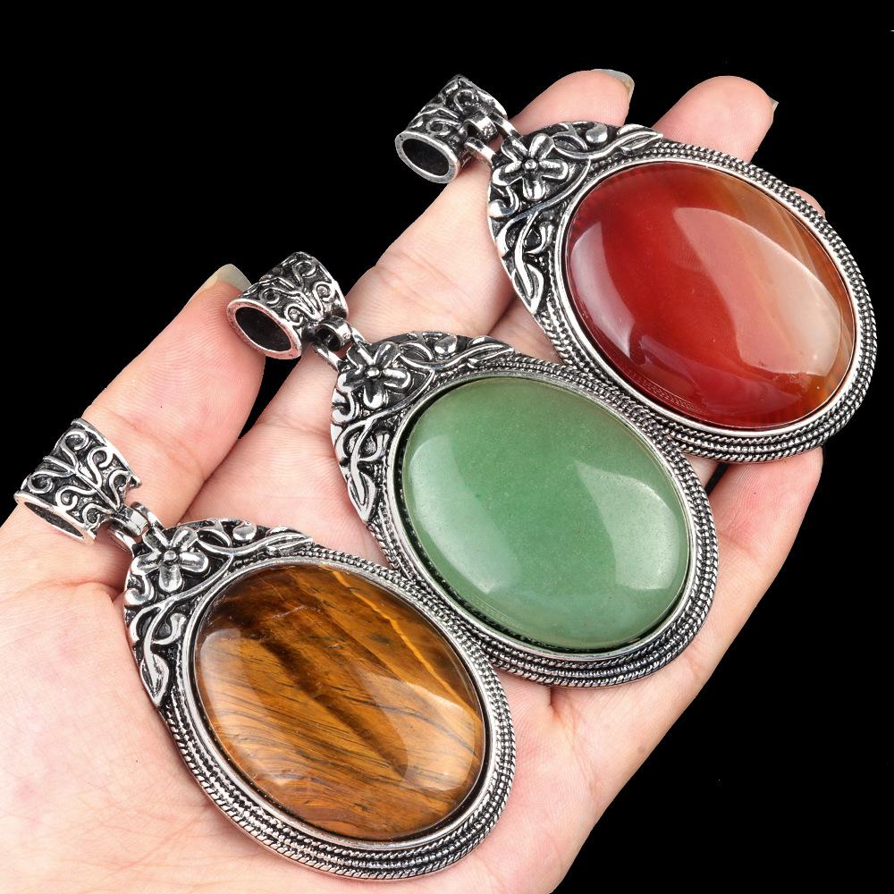 Healing Crystal Necklace Metal Base With Oval Stone Gemstone Pendant Necklaces Natural Spiritual Quartz Jewelry for Women