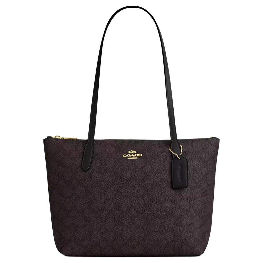 COACH Fiona Coated Canvas With Leather Shoulder Bag Medium Women's Black CBT18-IMXAQ