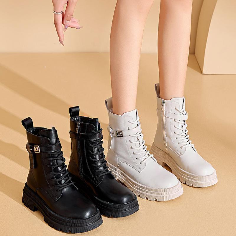 Новые женские белые ботильоны из искусственной кожи, армейские ботинки на толстой подошве со шнуровкой, женские осенне-зимние туфли на платформе, резиновые ковбойские сапоги