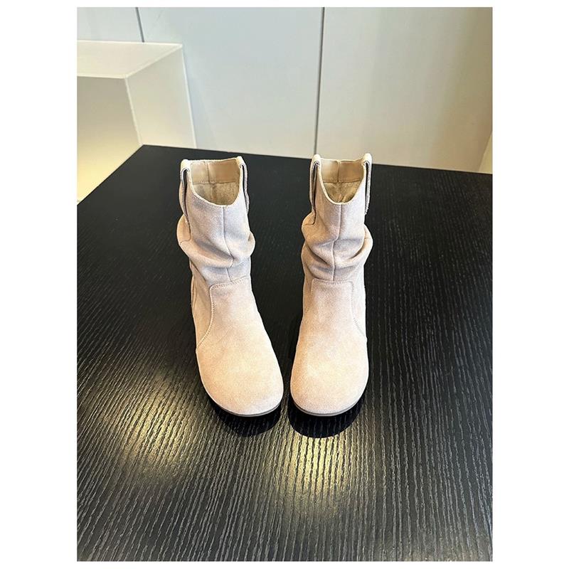 Короткие женские сапоги с плиссировкой и матовой мягкой подошвой, длинные сапоги с юбкой и рукавами