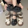 Muffin Thick-soled Bag Head Sandals Women's Summer New Retro Hollow One-word Sandals with Buckle
