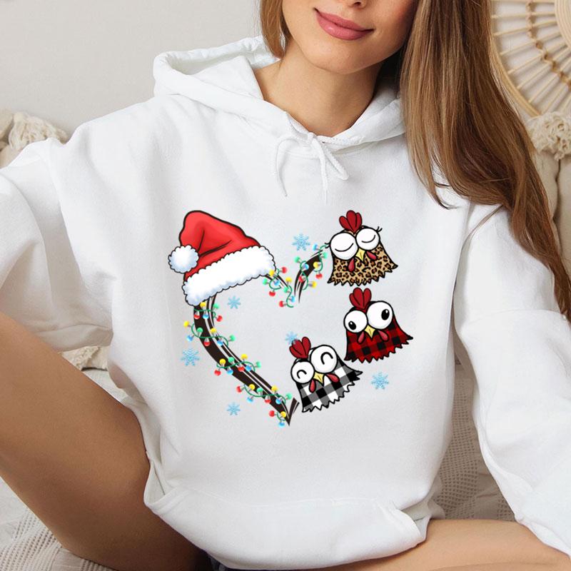 Funny Christmas Heart Lights Graphic Sweatshirt Hoodie Women  Animals Lover Gift For Christmas Santa Hat Heart Hoodies Tops