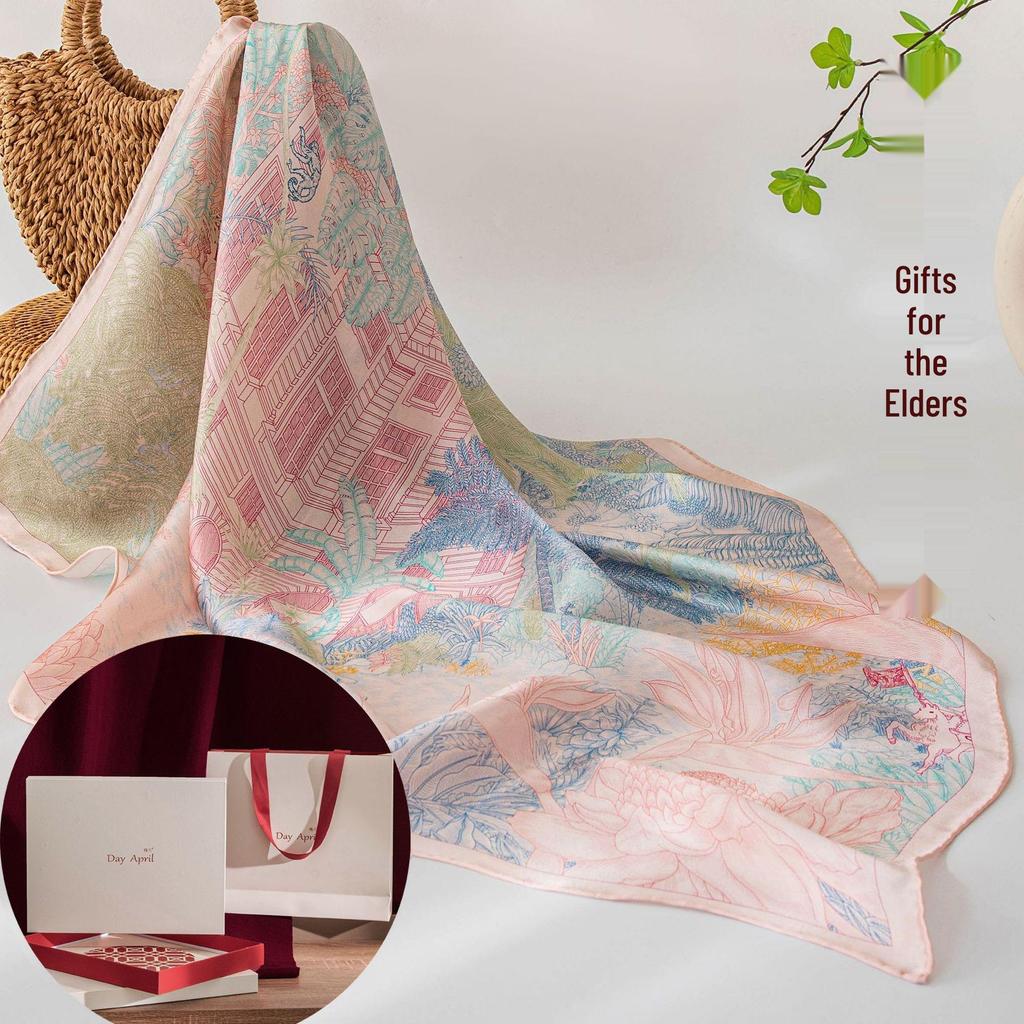 Mother's Day Silk Scarf Gift Set: 100% Mulberry Silk Square Shawl