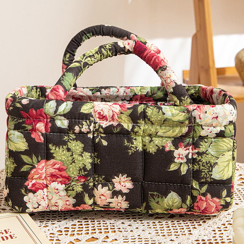 Floral Pattern Storage Basket Women Large Capacity Fabric Sweet Laundry Baskets With Easy Carry Handles Hampers Travel Tote Bag+