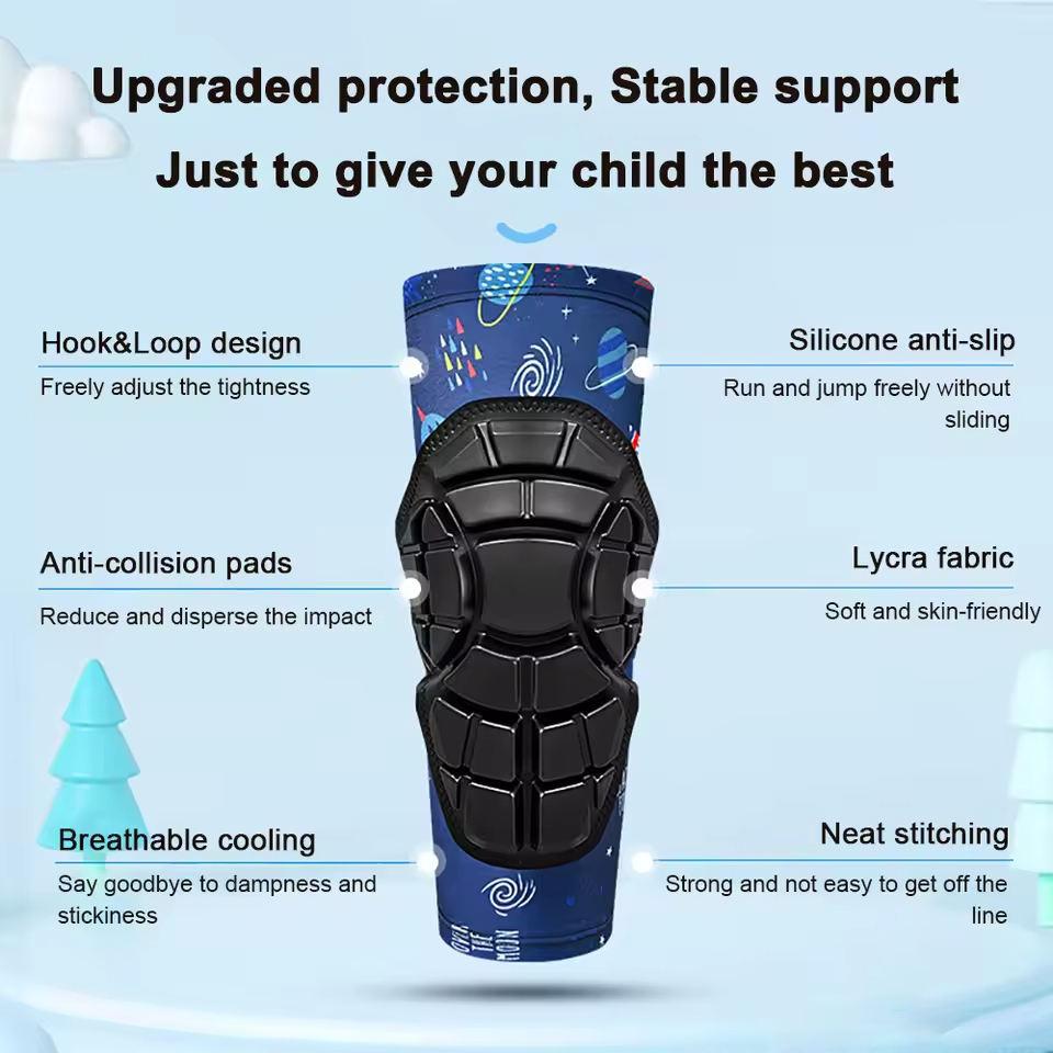 Kids Knee Elbow Pads Soft PU Shell Silicone Anti-Slip Breathable Adjustable Velcro Quick-Dry Children Protective Gear