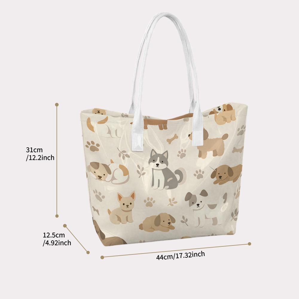 Cute Cartoon Puppy Print Tote Bag Casual Daily Shoulder Handbag for Shopping Outings