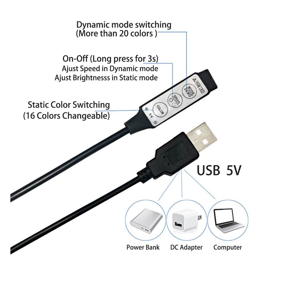 Светодиодная лента 5050 гибкая лента для лампы 3-кнопочный датчик звука RGB лента 1 м 2 м 3 м 4 м DC5V украшение подсветка для телевизора