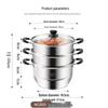 Meichu 304 Stainless Steel 3-Layer Steamer Pot, 26CM with Glass Lid