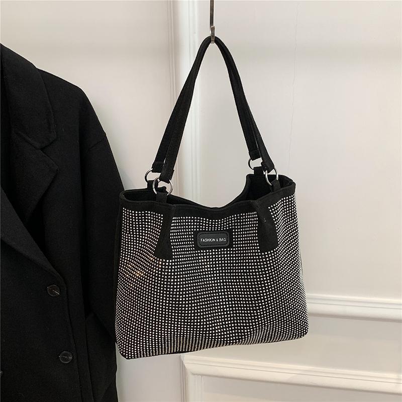 Hasp Pu Ladies Shoulder Bags Rhinestone Design Sewing Thread Bags for Women New Fashion Underarm Shopper Totes CLE