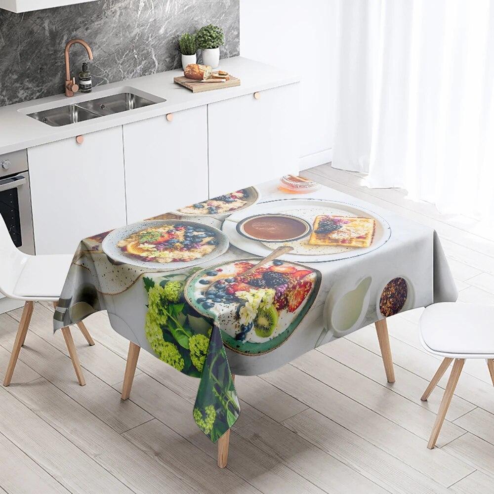 Breakfast Gourmet Printed Tablecloth Stain Resistant Waterproof Rectangular Kitchen Table Decoration Home Decor