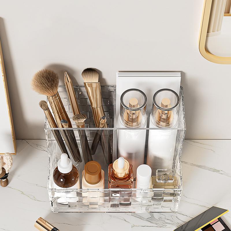 Clear Pet Makeup Brush Holder Desk Cosmetic Stationery Organizer Lipstick Storage Box Nail Polish Display Stand Rack Case