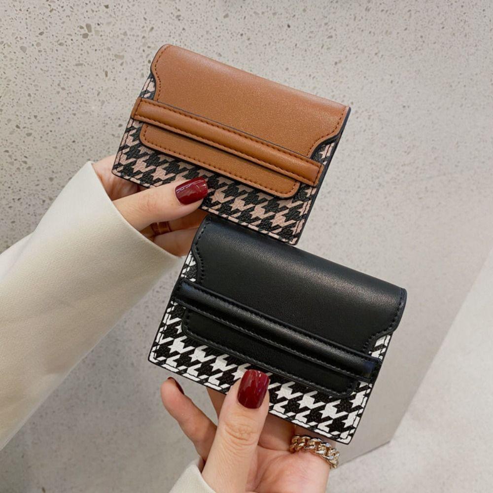 Korean Style Card Holders Clutch Card Pocket Short Wallet Ins Houndstooth Card Bag Outdoor