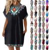 Женское модное летнее свободное платье-футболка средней длины с принтом и короткими рукавами