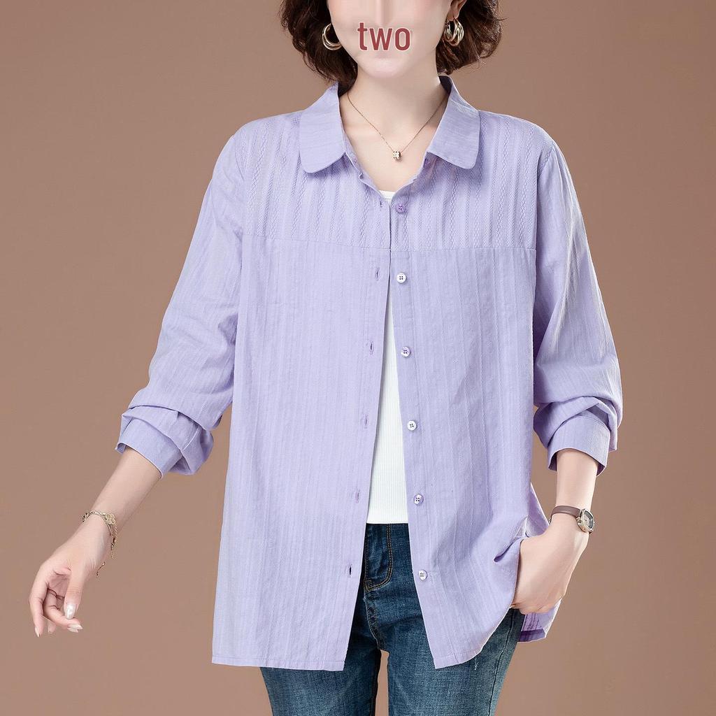 Женская блузка большого размера из чистого хлопка с отложным воротником - Мода ранней осени для мам среднего возраста