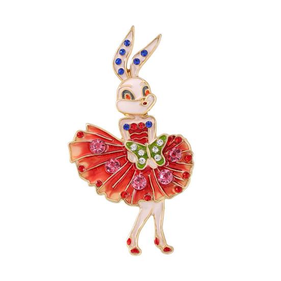 Эмалированная брошь Сверкающие стразы Вставка Дизайн танцующего кролика Булавка Сказочные украшения Костюмы Свитеры Пальто Аксессуары