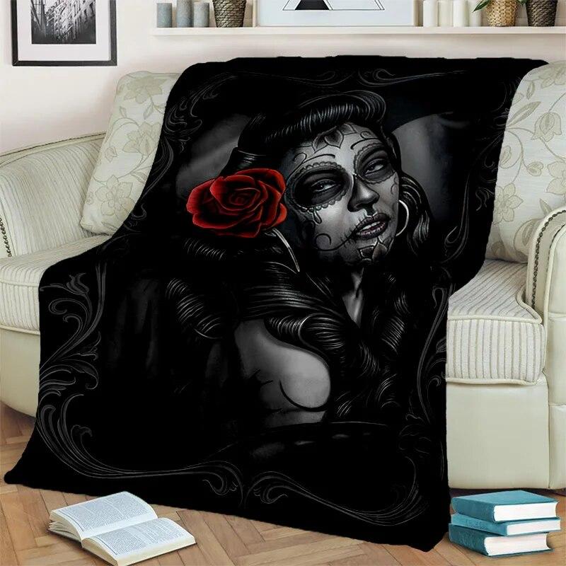 Horror Female Skull Dead Girl Gothic Blanket,Soft Throw Blanket for Home Bedroom Bed Sofa Picnic Travel Office Cover Blanket Kid