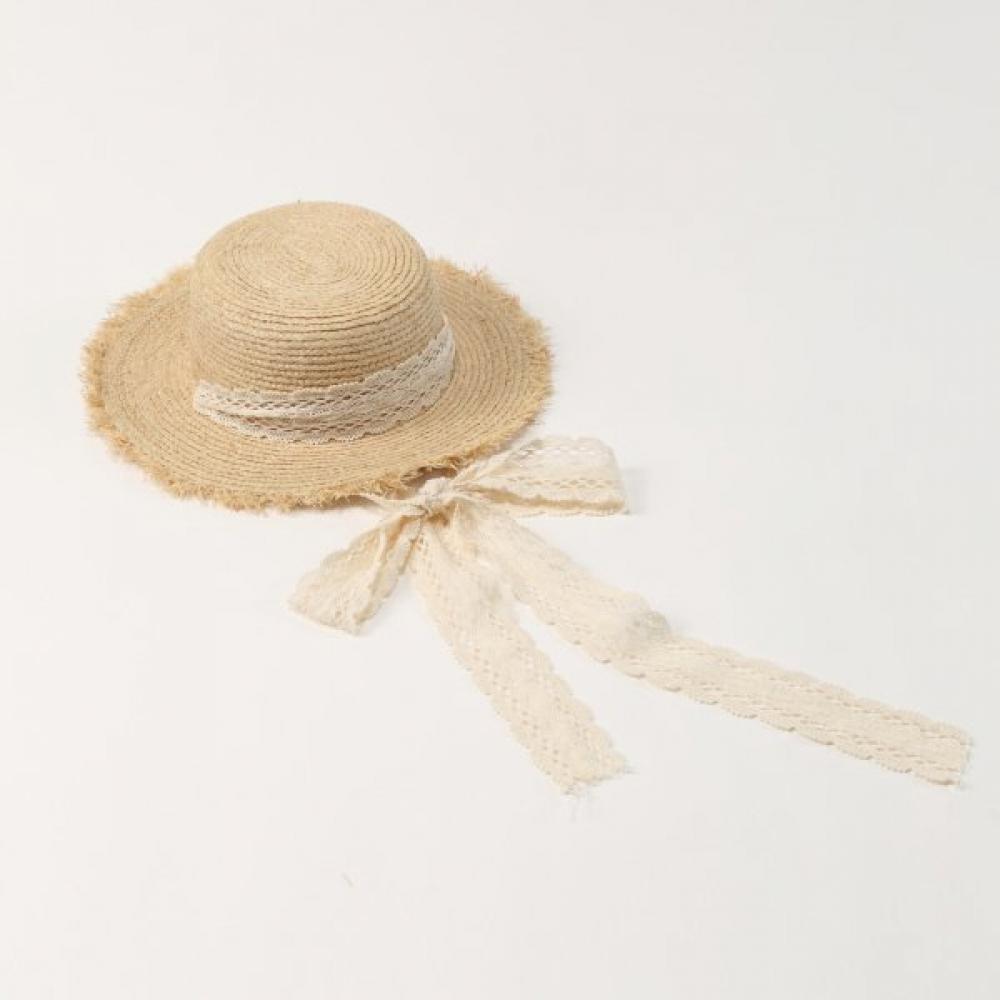 LaLa NaturaL Rafia Lace Ribbon Hat L Beige LaLah213