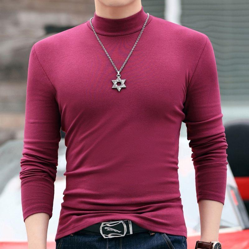 2023 Новый Весенне-Осенний Модный Тренд Водолазка Приталенный Крой Длинный Рукав Подкладка Простая Однотонная Универсальная Мужская Футболка