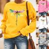 Dragonfly Pattern Long Sleeve Round Neck Sweatshirt for Women
