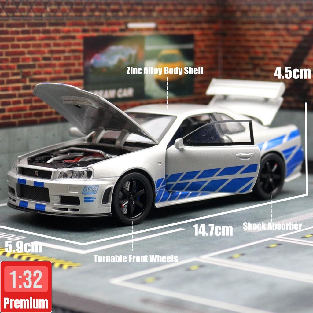 1/32 Nissan Skyline GTR R34 игрушечная модель автомобиля литая миниатюрная модель со звуком и светом инерционная коллекционная подарочная детская для мальчиков