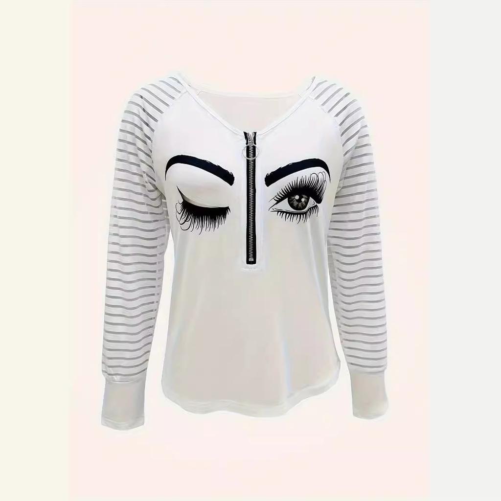 Персонализированный и модный трикотажный повседневный топ с принтом, с длинными рукавами, универсальный для осени и зимы, женское полупальто с полуоткрытым воротом