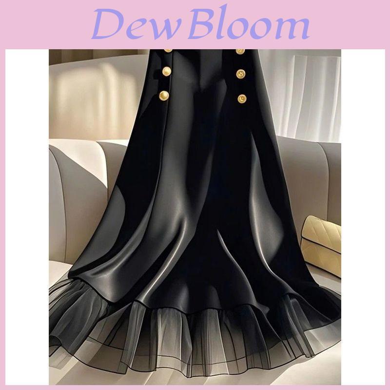 Private Fashion Black Mesh Spliced Midi Skirt With High Waist For Women