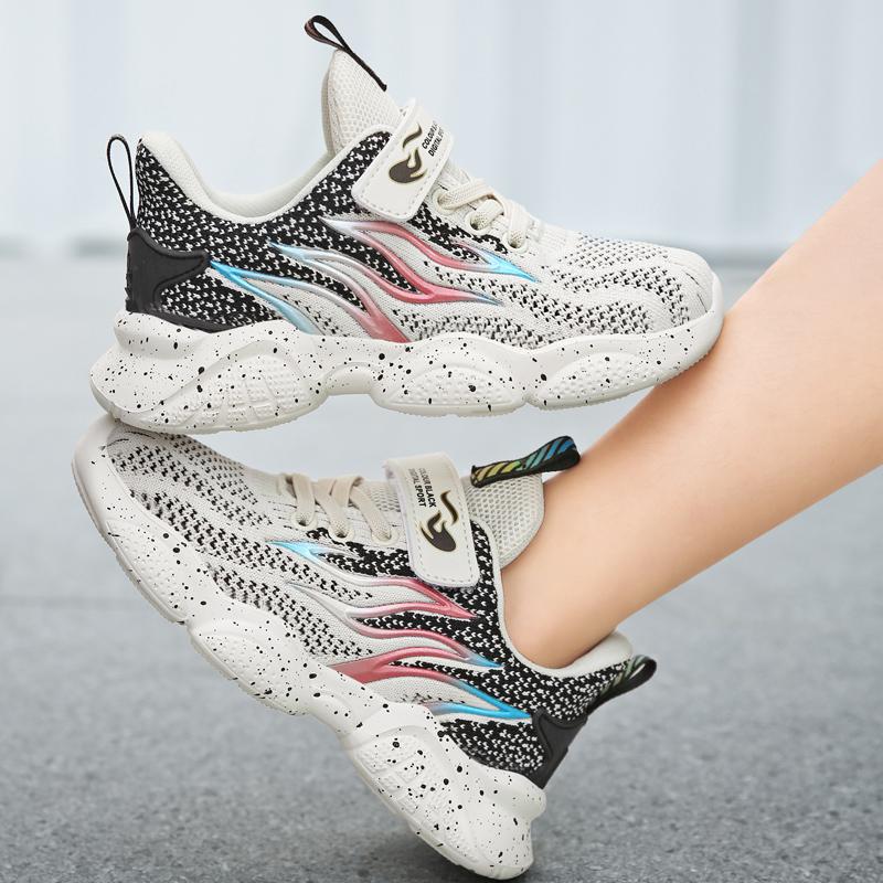 Children's Fashion Flyknit Casual Thick Bottom Velcro Boys' Sports Shoes Night Light Sports Shoes