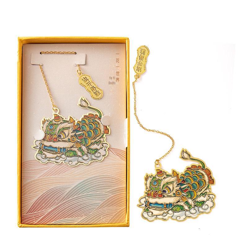 Chinese Lion Dance Enamel Bookmark - Cultural Gift for Students