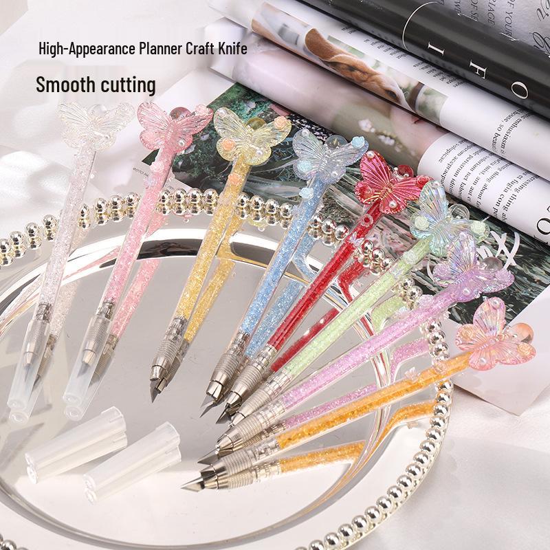 Exquisite Handmade Crushed Stone Butterfly Carving Pen Knife for Journals