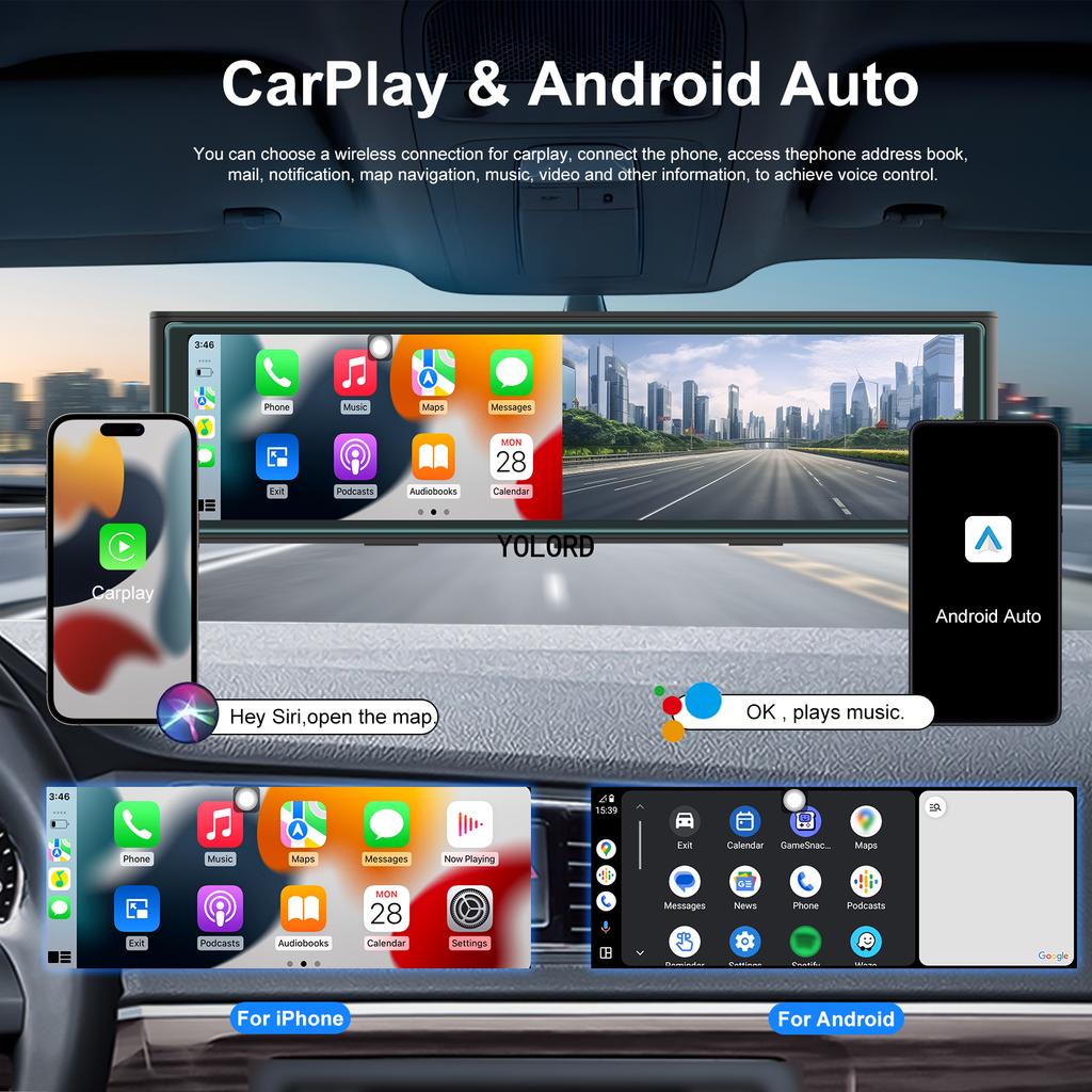 10,99-дюймовый передний 4K-зеркало Мультимедиа DVR Видеорегистратор Carplay Android auto Автомобильный видеорегистратор Bluetooth WIFI Видео Черный ящик