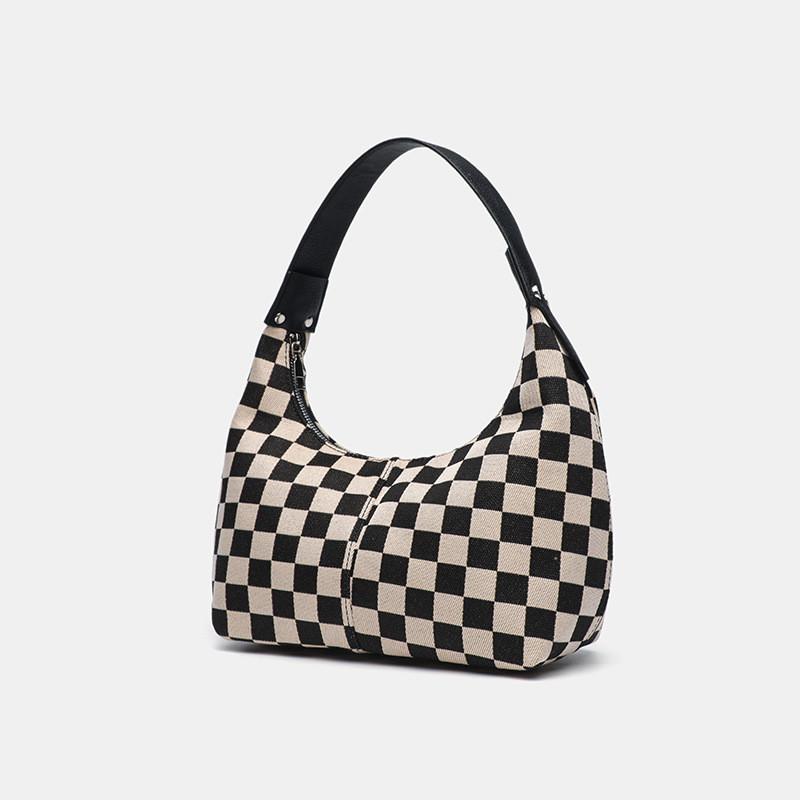 IELGY Ladies Underarm Bag Checkerboard Checkerboard Contrast Color Crescent Bag