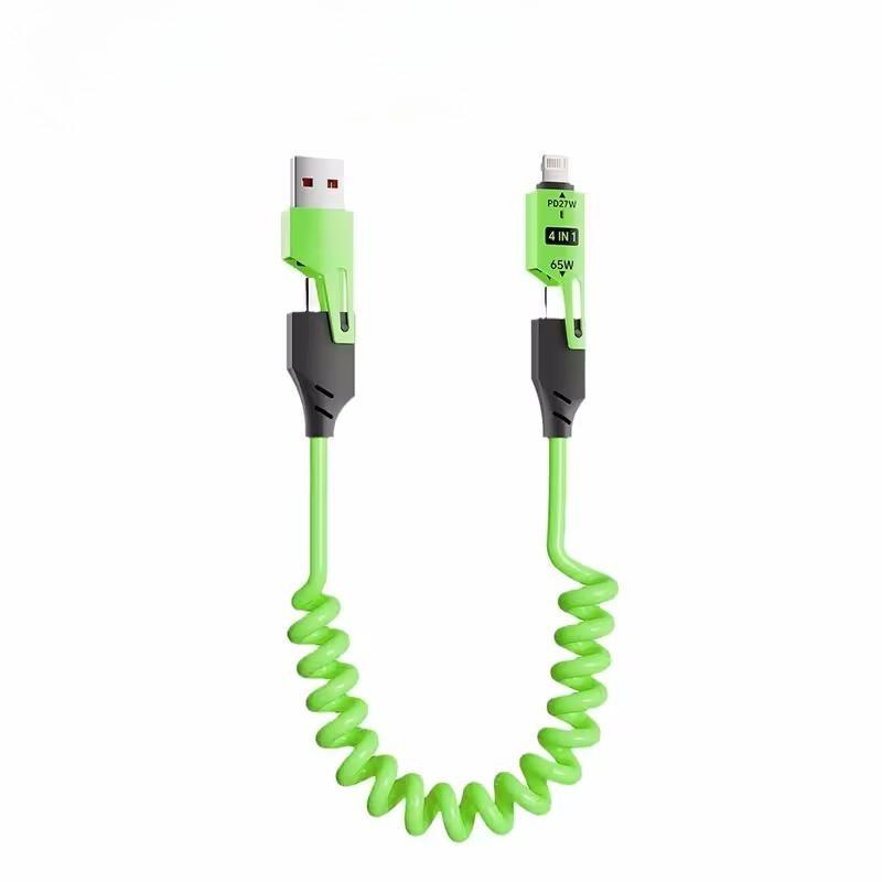 1 шт. 65 Вт 4 в 1 пружинный короткий кабель для передачи данных 6A USB Type C пружинный телескопический провод для быстрой зарядки пружинный USB-кабель