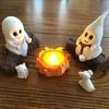 Ghost Campfire Gathering Scene Resin 2 Ghosts with Cat/Dog Making Smores Figurine Flickering LED Bonfire Halloween Night Light
