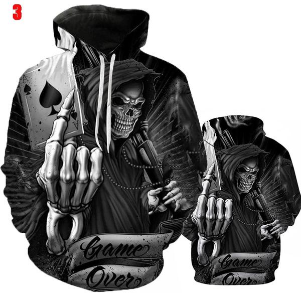 Унисекс 3D Череп Принт Толстовки Мужские Женские Индивидуальные Хип-Хоп Уличный Толстовка Пуловер