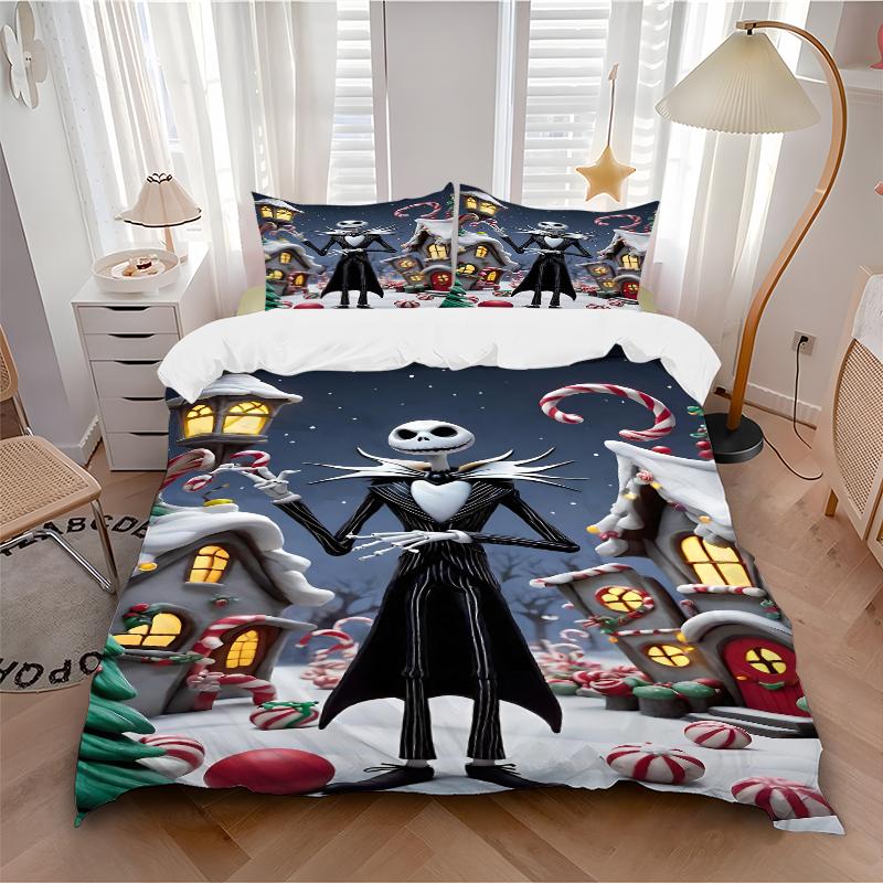 3Pcs Nightmare Before Christmas Bedding Set Quilt Cover Pillowcase Home Christmas Xmas Halloween Gift 1 Duvet Cover 2 Pillowcase S921444