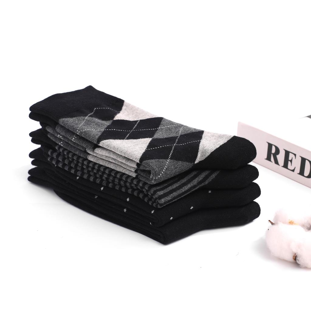 5 пар мужских носков для костюма большого размера, высококачественные носки до середины голени из гребенного хлопка, черные, с крутым ромбовидным узором, дышащие, повседневные носки для мужчин