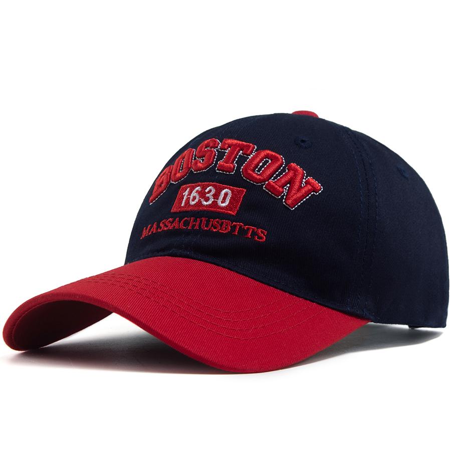 Vintage Boston 1630 Letter Embroidered Baseball Caps Men Women Two-Tone Patchwork Curved Brim Dad Hat Casual Outdoor Golf Hat