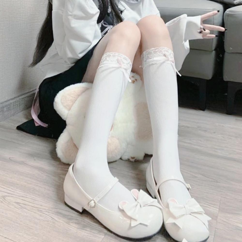 Lolita Pure Desire Summer JK Bow Velvet Balleting Socks Medium Tube Socks Lace Tele Socks
