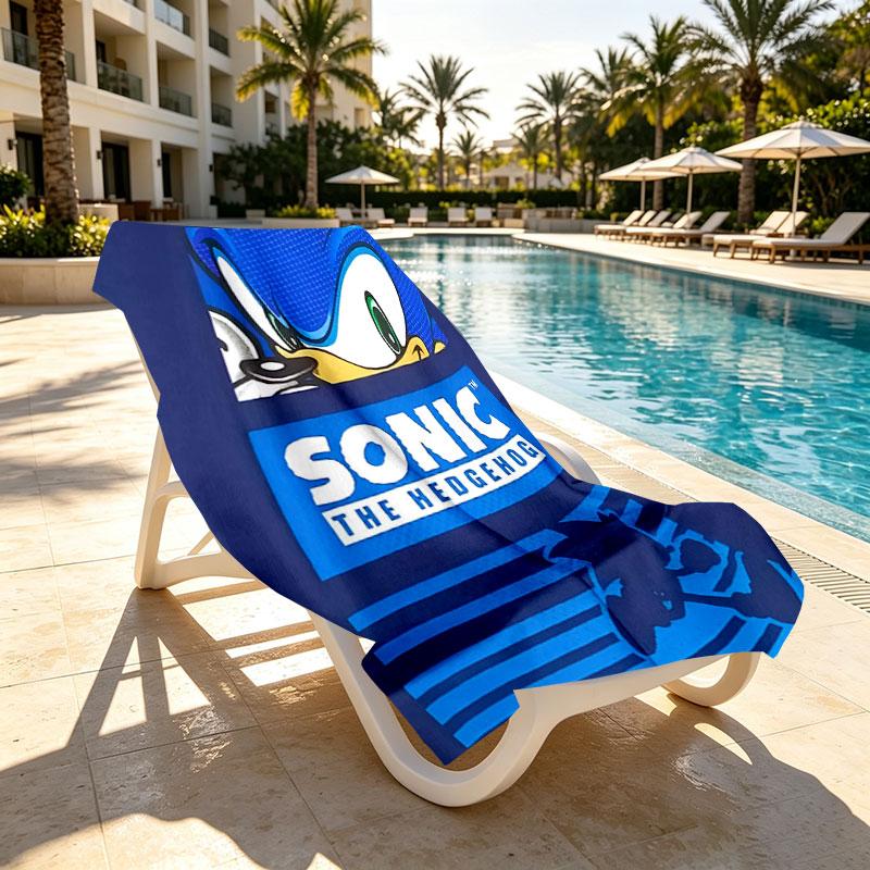 Sonic Print Beach Towel Design, Soft, Lightweight. for Home Bathroom, Spa, Pool, Yoga, Surfing, Camping, Gift for Family, Friend
