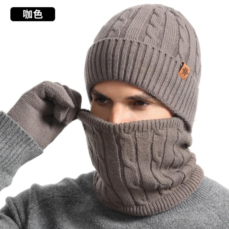 Winter Warm Knit Hat Scarf Gloves Set Men - Alpaca Wool Blend Thick Fleece Lined Outdoor Cycling Skiing Cold Weather