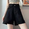 Black Denim Shorts for Women In Summer Thin A-line High Waist Loose and Slim Small Edges