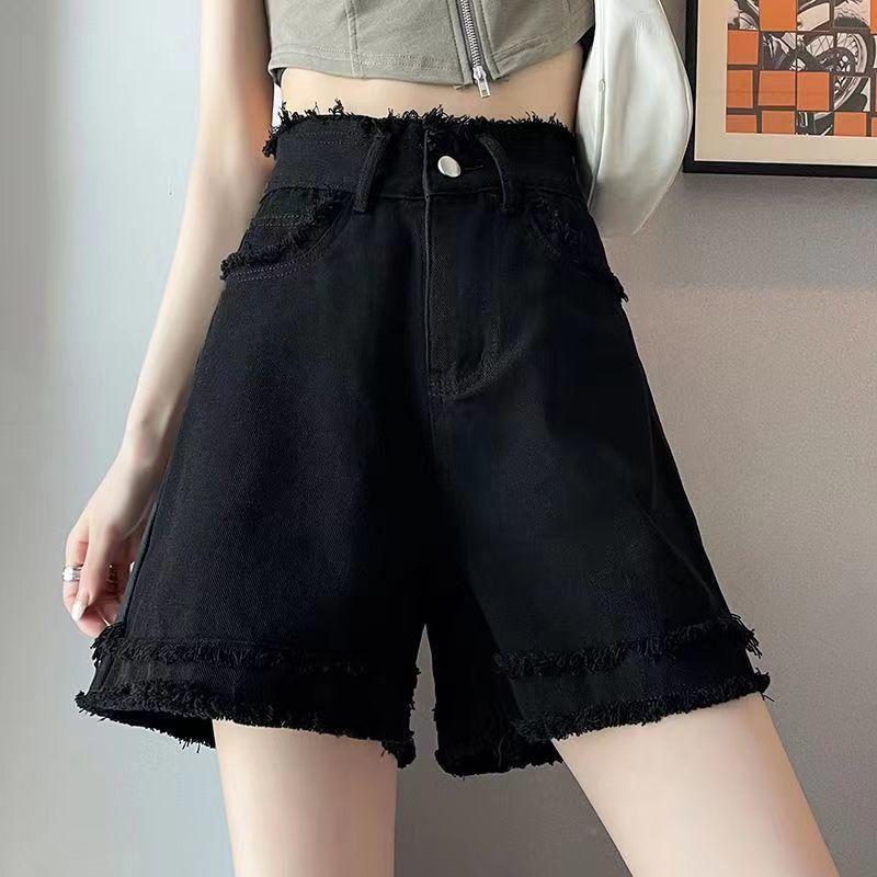 Black Denim Shorts for Women In Summer Thin A-line High Waist Loose and Slim Small Edges