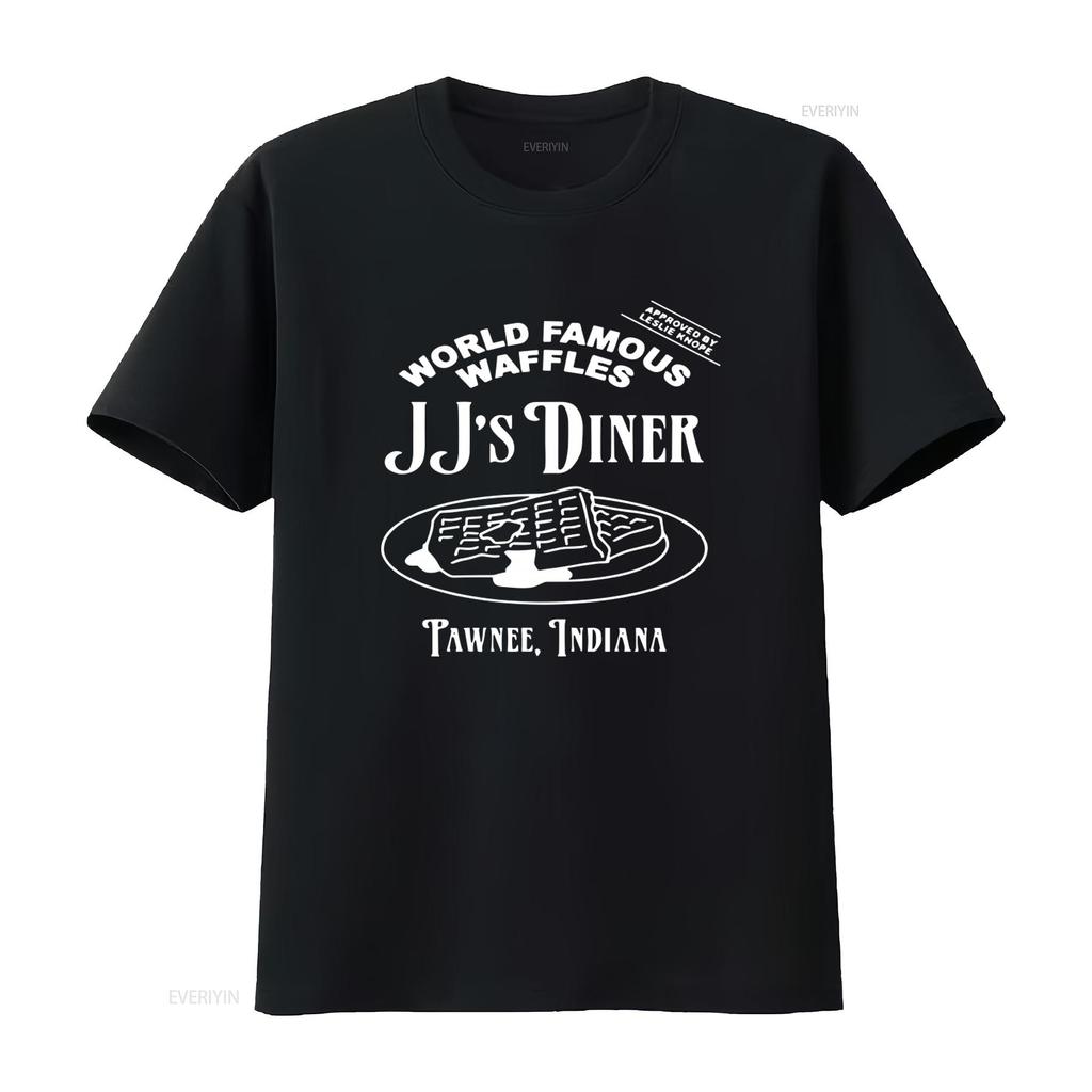 JJs Diner Indiana World Famous Waffles by Leslie Knope Parks and Rec T Shirt vintage Washed Versatile Breathable Casual