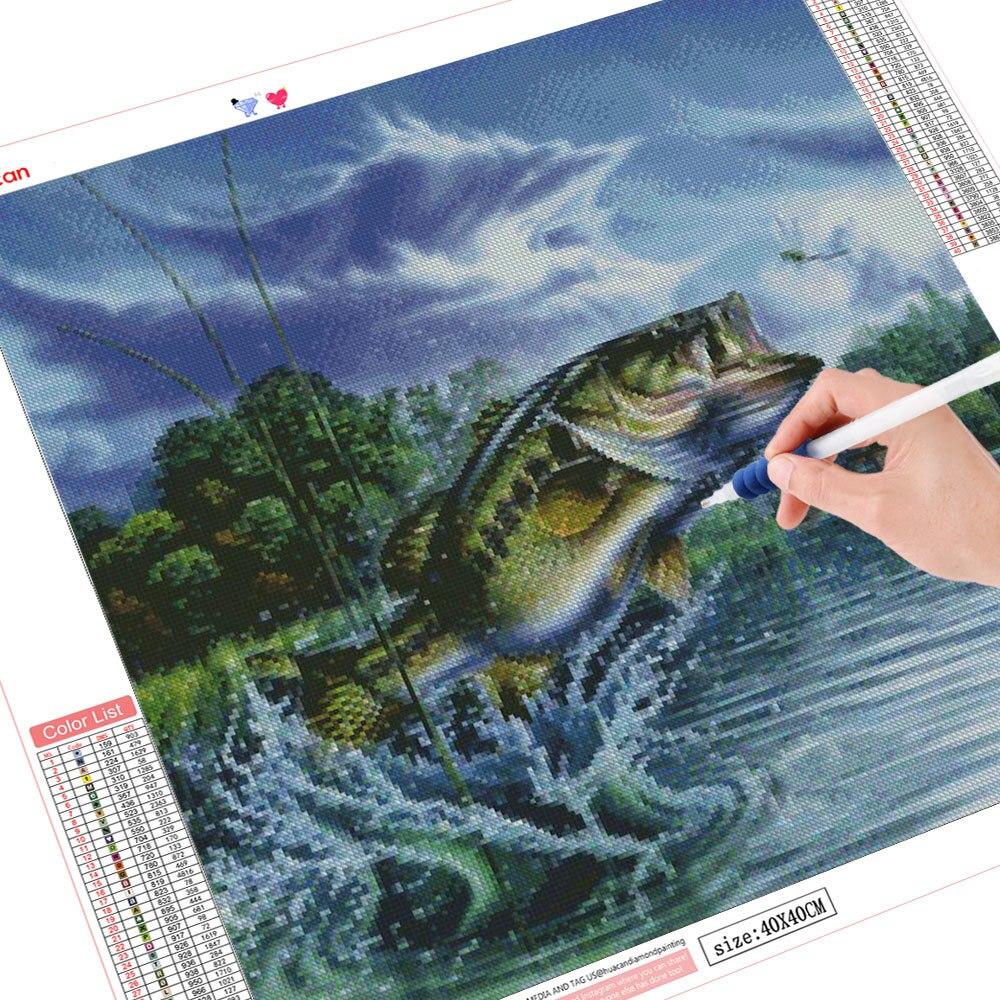 5d Алмазная картина Рыба Мозаика Животное Подарок ручной работы DIY Алмазная вышивка Крестом Озеро Домашний декор