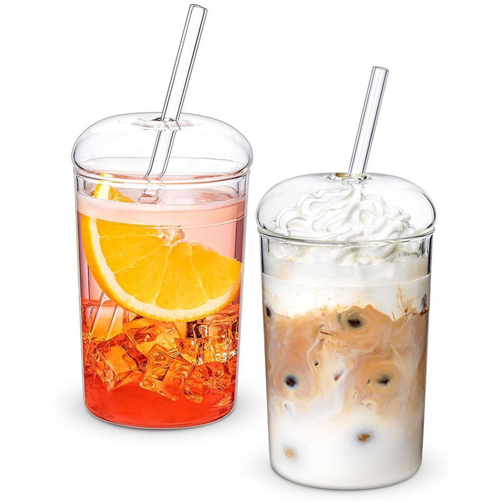Большой стакан из прозрачного стекла, креативный стеклянный тамблер 500 мл с соломинкой, прочная кофейная чашка, стакан для сока с крышкой, барные аксессуары
